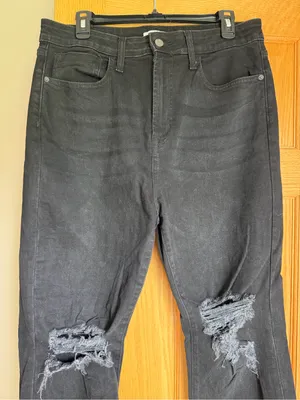 rue21 Black High-Rise Distressed Flare Jeans Women’s Size 31 Super Stretch Goth thumbnail 2