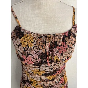 Ultra Flirt Bodycon Mini Dress Small Multicolor Floral Ruched Mesh Tie Front thumbnail 3