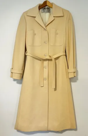 Jaeger London Vintage 100% Wool Trench Coat Cream Made in Great Britain Size 12 thumbnail 1