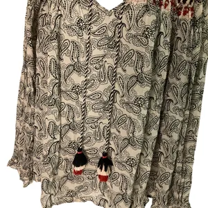 Sundance Paisley Peasant Blouse Smocked Detail & Tassels Womens L boho casual thumbnail 6