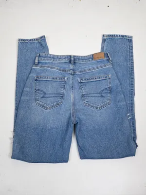 American Eagle Women's 2 Long Distressed Straight Leg Mom Jean thumbnail 5