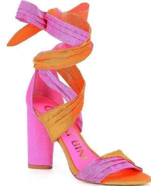 Gianni Bini Pink and Orange Wrap Heels thumbnail 1