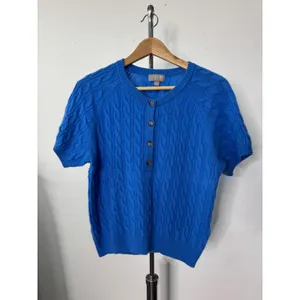J.Crew Cardigan Sweater Blue Cashmere Cable Knit Short Sleeve Button Front thumbnail 2