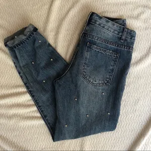 Tobi Studded High Rise Mom Jeans Womens 25 Blue Denim Zip Fly Classic Silver thumbnail 7