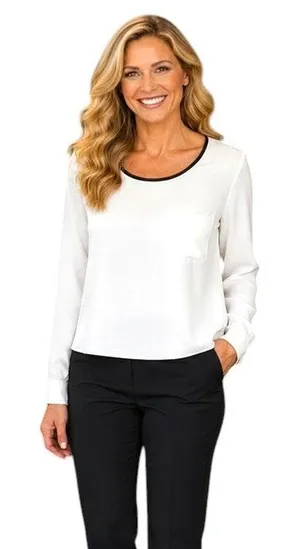 Ann Taylor Loft Ivory Semi Sheer Long Sleeve Top, M thumbnail 1