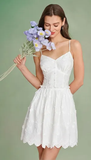 Rihoas White Floral Embroidery Slip Mini Dress thumbnail 1