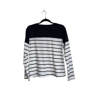 Shein Striped Top White Black Contrast Ribbed Fitted Long Sleeve thumbnail 7