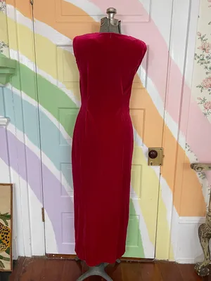 Vintage Giorgio Fiorlini Red Velvet Maxi Dress Silver Waist Detail Sz 5/6 💚🎀 thumbnail 7