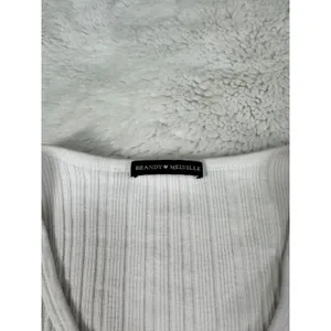 Brandy Melville White Ribbed Henley Long Sleeve Top thumbnail 3
