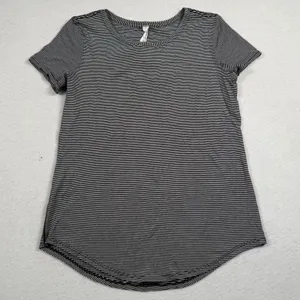 Lululemon Love Tee Womens 4 Black‎ White Striped Pima Cotton Short Sleeve Shirt thumbnail 1