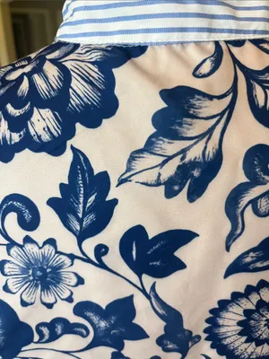 Blue Floral Button Front Top with Striped Trim Size M thumbnail 5