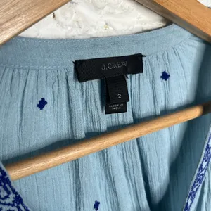 J.Crew‎ Women's Blue Cotton Peasant Boho Tie Blouse Size 2 thumbnail 4
