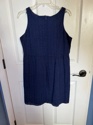 Gretchen Scott Designs Navy Eyelet Sleeveless Dress L *no belt NEW thumbnail 5
