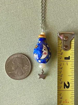 Handmade ceramic moon & star whimsical fairy boho funky vintage style necklace🌟🌛🧡 thumbnail 8