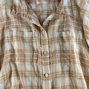 American Eagle Sz L Shirt Oversized Linen Plaid Button Up Boho Relaxed Fit Top thumbnail 5