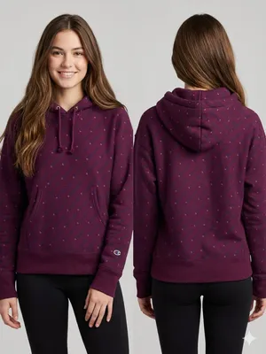 Champion Reverse Weave Hoodie Small Women's All Over Logo Print Burgundy Maroon thumbnail 13