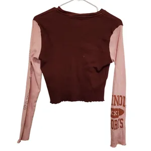 BDG Urban Outfitters Red Colorblock Lettuce Trim Ribbed T-Shirt Crop Top Large thumbnail 3