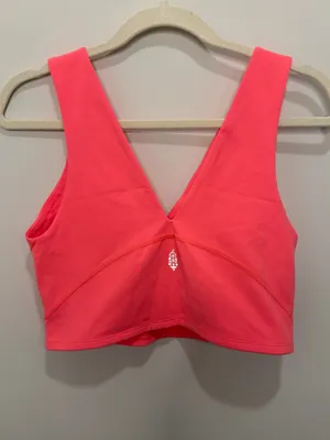 Free People Movement Coral Pink Deep‎ V Longline Sports Bra Crop Top Size Large thumbnail 4