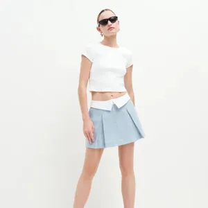 Reformation | Hailey 100% Linen Low Rise Mini Skirt in Mineral Blue‎ thumbnail 2