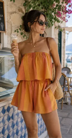Show Me Your Mumu Thelma Strapless Resort Romper Sunkissed Stripe XS thumbnail 1