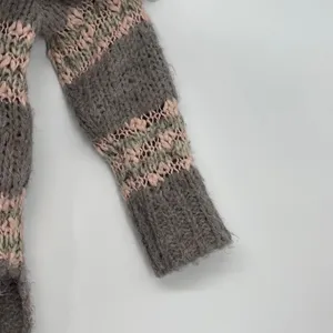 FP Pink Gray‎ Linus Striped Eyelash Wool Blend Sweater Size S Oversized Boho thumbnail 3