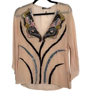 Antik Batik Silk Sequin Velvet Blouse Size Medium Pink thumbnail 1