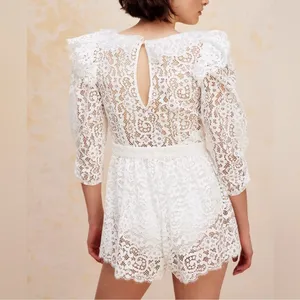 For Love & Lemons Women’s Santo Shorts Romper in White Lace Size Small thumbnail 6