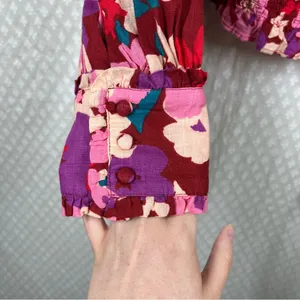 Free People‎ Pink Floral Ariana Smocked Puff Long Sleeve Top thumbnail 4