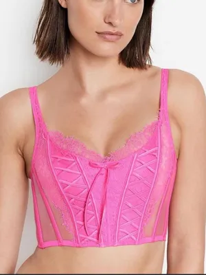 Victoria's Secret Hot Pink Lace Longline Corset Bralette Large thumbnail 1