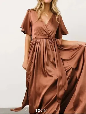 Baltic Born Sicily Short Sleeve Maxi Dress Satin Front Slits Rosy Brown XXL thumbnail 3