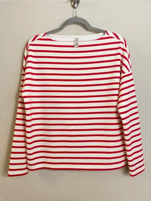SPANX AirEssentials Red Stripes Boat Neck Long Sleeve Top Size Small thumbnail 2