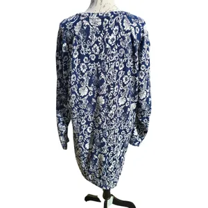 ZARA Floral Print Long‎ Sleeve Mini Dress Navy Blue White Puff Sleeve Large thumbnail 4