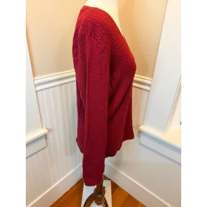 Tommy Hilfiger Cable Knit V-Neck Cotton Sweater Red Large TJROSK305C thumbnail 8