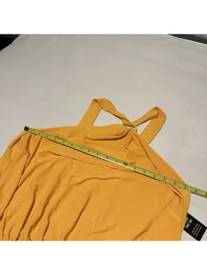 Express Yellow Sleeveless Halter Top Bodysuit Sz L Large $58 thumbnail 6