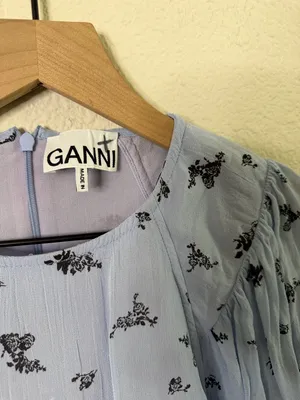 Ganni‎ Blue Floral Georgette Long Sleeve Blouse Womens Size 36 / US 4 thumbnail 3