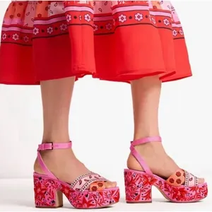 Kate Spade New York Rio Bandana Patchwork Platform Sandals Women's Sz. 9 thumbnail 1