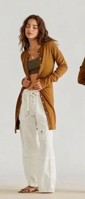 Free People We The Free Gia ribbed cardigan sweater dress in tobacco brown NWT thumbnail 1