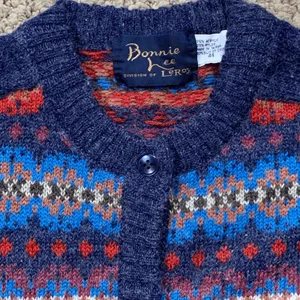 Vintage Fair‎ Isle Cardigan Sweater Navy Red Nordic Preppy Medium Heritage Knit thumbnail 10