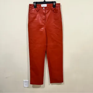 Aritzia The Melina Wilfred vegan leather pants fire orange 4 high rise straight thumbnail 3