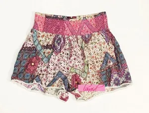 Bloomingdale's Smocked High-Rise Waist Floral Patchwork Lace Crochet Trim Shorts thumbnail 1