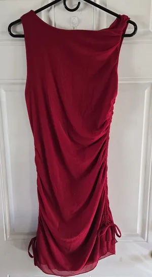 Princess Polly Red Ruched Bodycon Mini Dress Size US 8 Lined Cinch Sides Stretc thumbnail 1