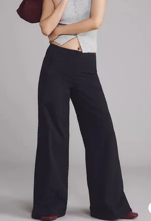 Anthropologie Maeve Scallop Wide-Leg Pants Size 24 Black thumbnail 1