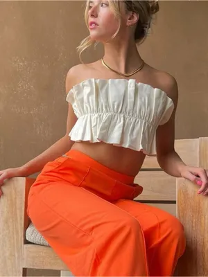 Selfie Leslie Off-Shoulder Ruffle Crop Top in Cream thumbnail 1