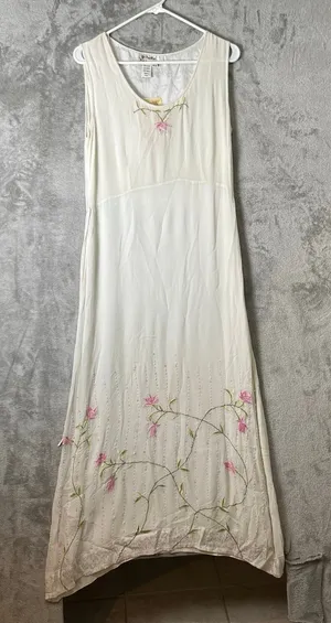 Vintage Embroidered Floral Beaded Slip Dress‎ Cream Romantic Medium Deadstock thumbnail 1