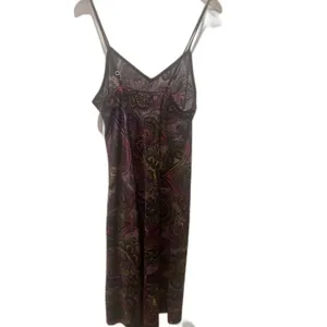 Natori Slip Dress Chemise Spaghetti Straps Purple Paisley Multicolor Midi Size L thumbnail 13