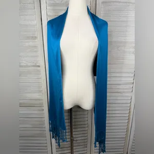 JONES NEW YORK Women's Teal Blue Fringe Trim Scarf-OS thumbnail 2