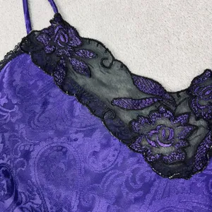 Sleep Solutions Purple Paisley Jacquard Lace Trim Camisole Top Women Small VTG thumbnail 3