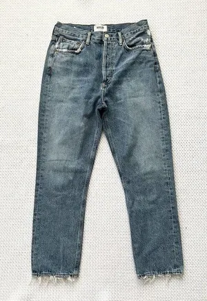 Riley High Rise Straight Crop Denim Jeans Button Fly In Frequency 27 thumbnail 4