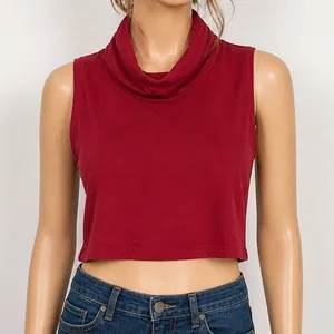 Tobi Womens Crop Top Burgundy Mock‎ Neck Sleeveless Stretch Knit M thumbnail 1
