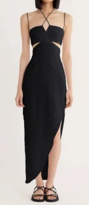 NWT RUMER THE LABEL Freya‎ Black Linen Maxi Cut Out Dress thumbnail 1